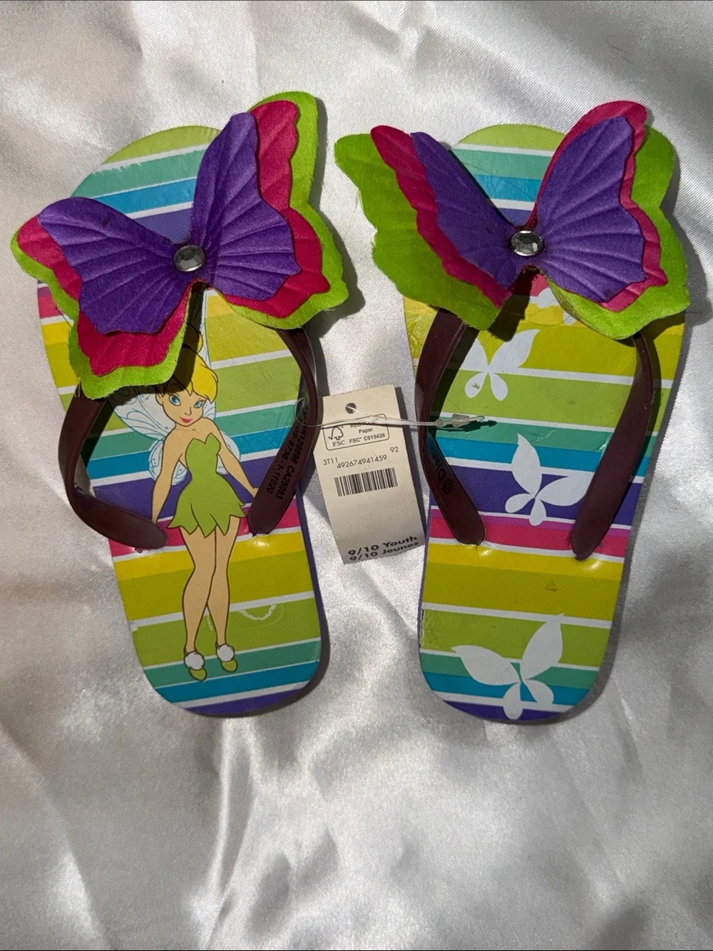 Tinkerbell Kids Butterfly Flip Flops - Disney Store Size 9/10